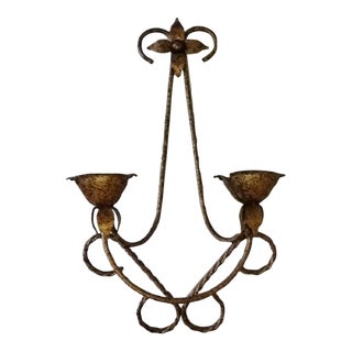 Vintage Double Arm Candleholder Wall Sconce Twisted Rope - Copper & Black For Sale