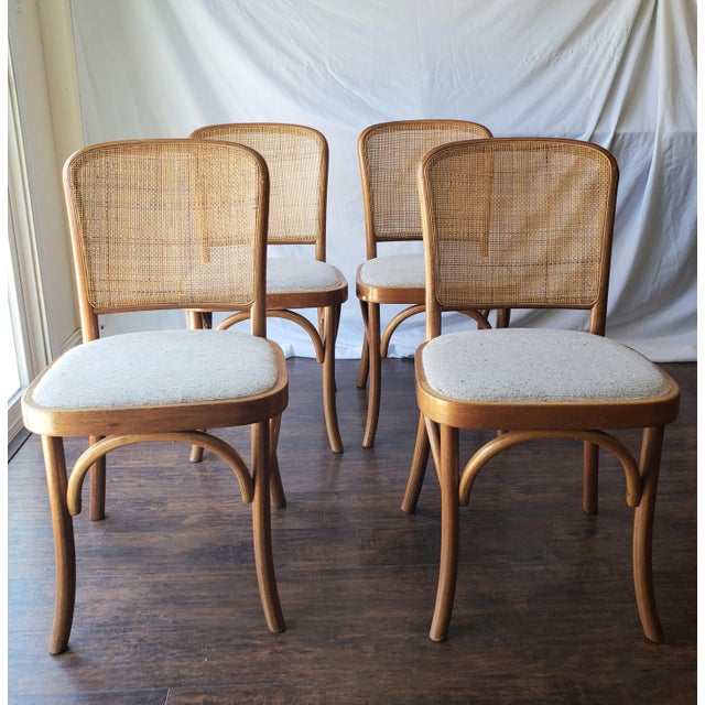 Bauhaus 1970s Vintage Model 811 "Prague" Style Bentwood & Cane Dining Chairs - Set of 4 For Sale - Image 3 of 18