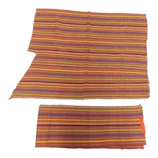 Vintage Turkish Colorful Stripes Woven Textile Fragments For Sale