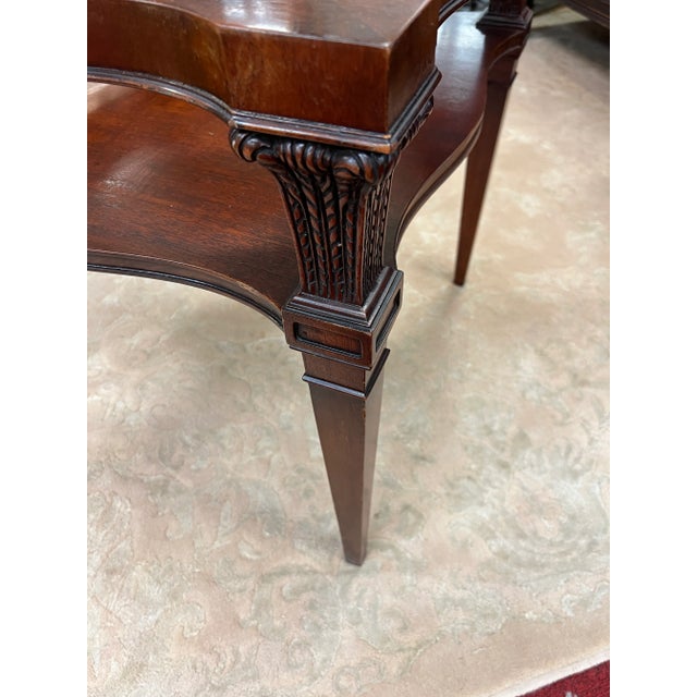 Wood Heirloom Weiman Occasional Table With Round Beveled Glass Top For Sale - Image 7 of 8