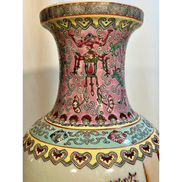 Ceramic Vintage Chinese Export Famille Rose Porcelain Vase For Sale - Image 7 of 11
