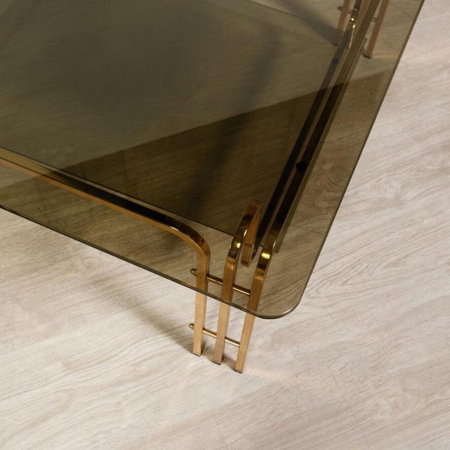 Coffee Table in Gold-Colored Metal & Smoked Glass, 1970s For Sale - Image 13 of 18