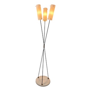 Mid-Century Modern Floor Lamp in Brass with Marble and Opal Glass by Angelo Lelii, Italy, 1950 For Sale