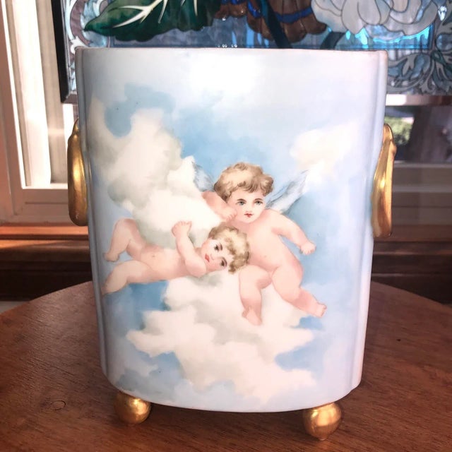 Antique Limoges porcelain cachepot vase 1900"s collectible signed "Jennie". It a rare , gorgeous vintage Limoges porcelain...