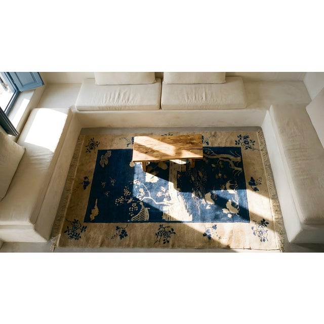 1920s Blue Navy Scene Pictorial Antique Chinese Carpet 4' X 6'8" Knotted Pile Wool Rug For Sale - Image 11 of 13