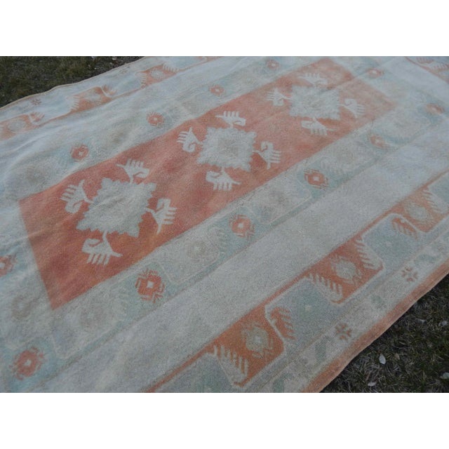 1970s Vintage Distressed Pastel Color Oushak Area Rug 6′5″ × 10′3″ For Sale - Image 5 of 11