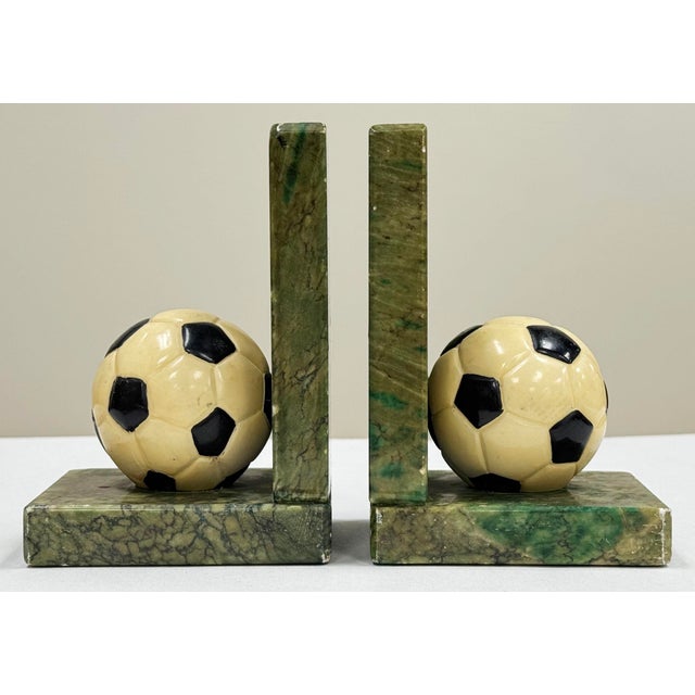 Figurative Vintage Italian Alabaster and Marble Soccer Ball Bookends For Sale - Image 3 of 11