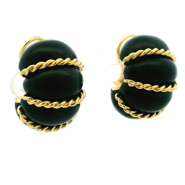 Vintage Seaman Schepps 18k Gold and Carved Wood Statement Clip Earrings, A Pair For Sale - Image 11 of 15