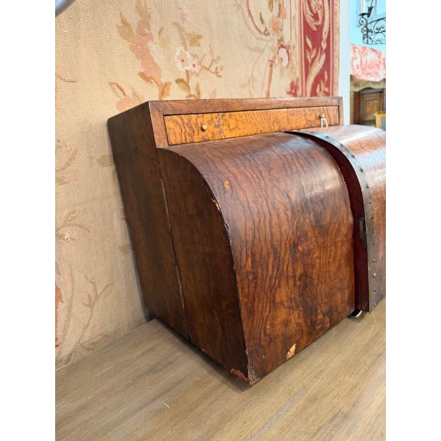 Antique Georgian Burl Walnut Double-Cylinder Campaign Desk & Stationary Box For Sale - Image 4 of 9