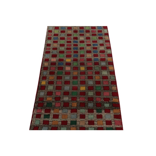 Traditional 1960s Vintage Mid-Century Runner in Red With Multicolor Geometric Patterns For Sale - Image 3 of 8