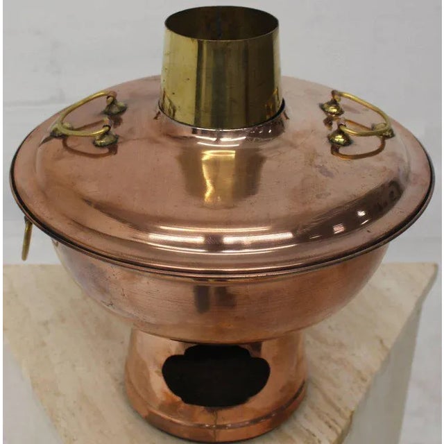 Copper Copper and Brass Coal Burning Food Warmer Removable Chimney Samovar For Sale - Image 8 of 9