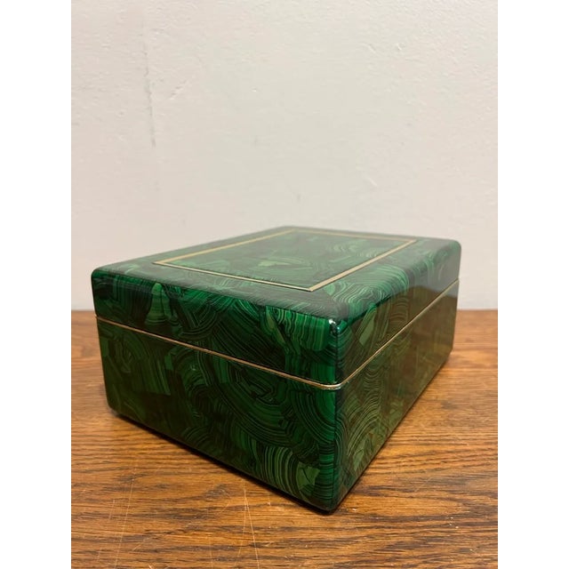 Faux Malachite Box With Brass Trim For Sale - Image 4 of 10