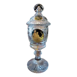 Antique Bohemian Glass Moser Deep Cut Covered Goblet
