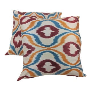 Uzbeki Handmade Ikat Silk Pillow Covers- A Pair For Sale