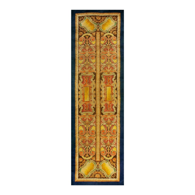 Antique English Axminster Rug European Design in Gold Background Color For Sale