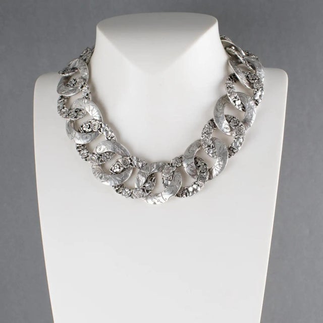 Kenzo Kenzo Paris Silver Plate Floral Choker Necklace For Sale - Image 4 of 10