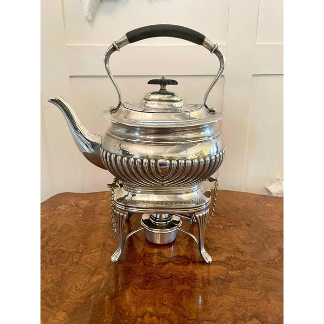 Antique Edwardian Silver Plated Spirit Kettle on Stand For Sale - Image 6 of 10