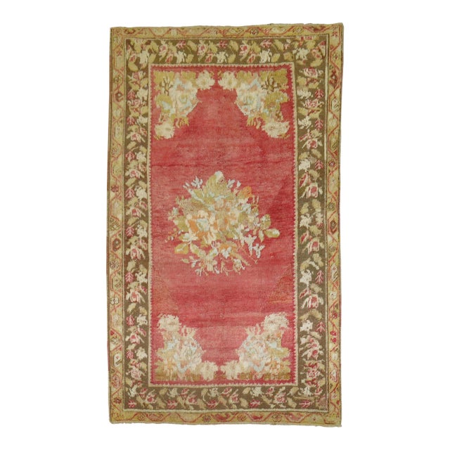Zabihi Collection Floral Antique Turkish Ghiordes Rug - 3'3" x 5' For Sale