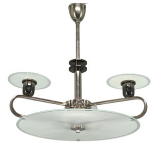 Art Deco Chrome and Glass Chandelier, Czechoslovakia, 1930s For Sale