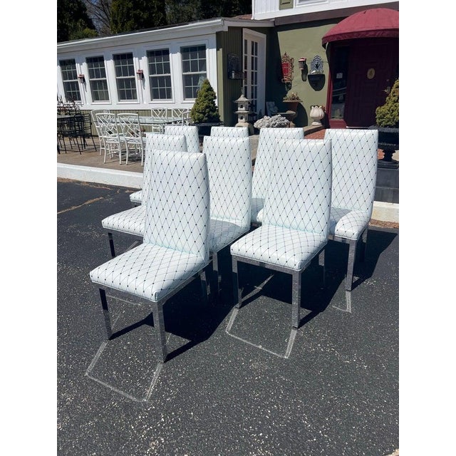 Milo Baughman Set of 6 Custom White Leather Parsons Dining Chairs Attributed to Design Institute of America For Sale - Image 4 of 18