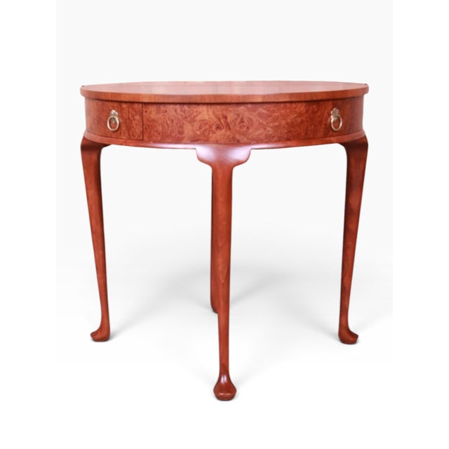 1980s Baker Furniture Burled Walnut Queen Anne Flip Top Demilune Console Table For Sale - Image 5 of 11