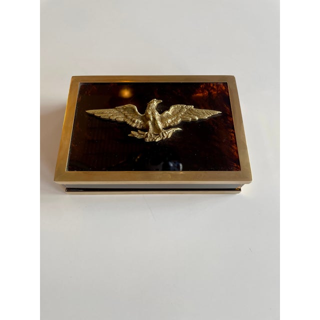 Brown Vintage Empire Faux Tortoise Box with Brass Eagle, 1970s For Sale - Image 8 of 11