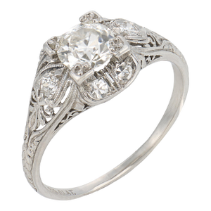 1930s Art Deco Diamond Platinum Engagement Ring, Size 6