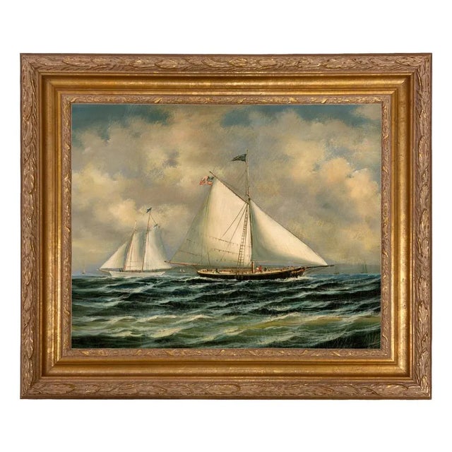 Wood "1851 Sloop Maria" Contemporary American Nautical Reproduction Canvas Print, Framed For Sale - Image 7 of 7