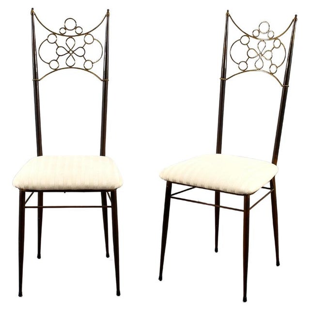 Mid-Century Brass, Metal and White Fabric High-Backed Chairs, Italy, 1950s, Set of 2 For Sale - Image 18 of 18