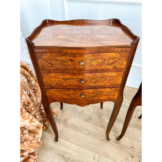 Mid-Century French Louis XV Style Marquetry Nightstands, 1950s, Set of 2 For Sale - Image 6 of 18