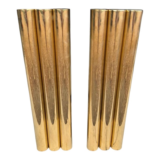 1970s Pair of MCM Attributed Brass Danny Alessandro Andirons For Sale