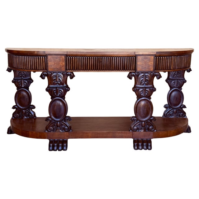 Late 19th Century English Carved Console with Book-matched Veneer and Three Drawers For Sale - Image 15 of 18