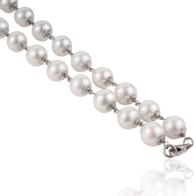 Metal Late 20th Century Style 222.67 Ct Pearl Station Necklace With Pavé Set Interlocking CC Accents For Sale - Image 7 of 12