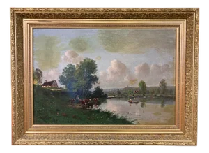 Guilbert, Norman Lake Landscape, 19th Century, Oil on Canvas, Framed