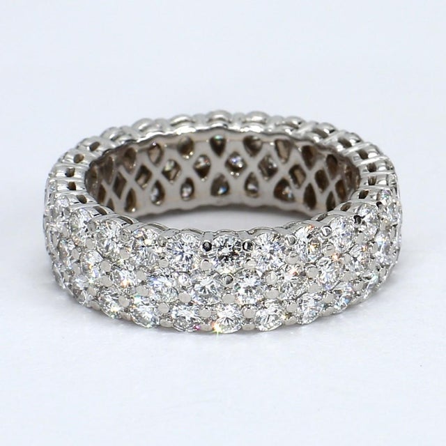 Early 21st Century Platinum Three-Row Pavé Diamond Ring (~7.75cttw) - Size 8 For Sale - Image 5 of 6