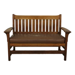 Antique Stickley Attributed Mission Oak Settee Bench