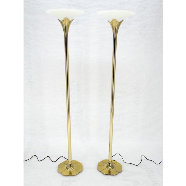 Pair of Clover Shape Base Trumpet Shades Brass Floor Lamps c1970s For Sale - Image 14 of 18