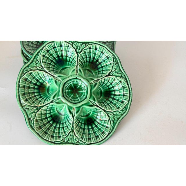 20th Century French Green Majolica Plates from Sarreguemines, Set of 4 For Sale - Image 3 of 14