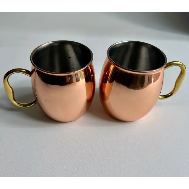 Metal Vintage Pair Copper Barrel Mugs With Brass Handles For Sale - Image 7 of 16