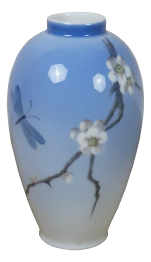 Mid 20th Century Royal Copenhagen 2301 Cherry Blossom Dragonfly Bud Vase Urn