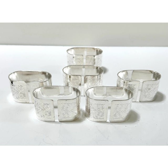 1970s 1970s Etched Silverplate Coasters With Holder & Napkin Rings – 13 Piece Set For Sale - Image 5 of 10
