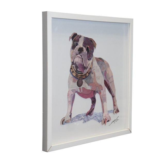 Late 20th century three dimensional / layered topographical map cut paper / ephemera collage depicting an English Bulldog...