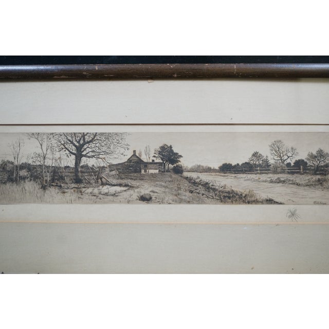 Antique James Calahan Farmhouse Cottage Panoramic Landscape Etching 25" For Sale - Image 6 of 10