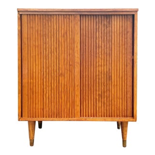 Vintage Mid Century Modern Sliding Door Cabinet For Sale