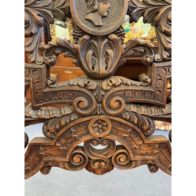Antique Pair of Carved Walnut Jacobean Revival Throne Chairs With Red Leather Seats For Sale - Image 16 of 16
