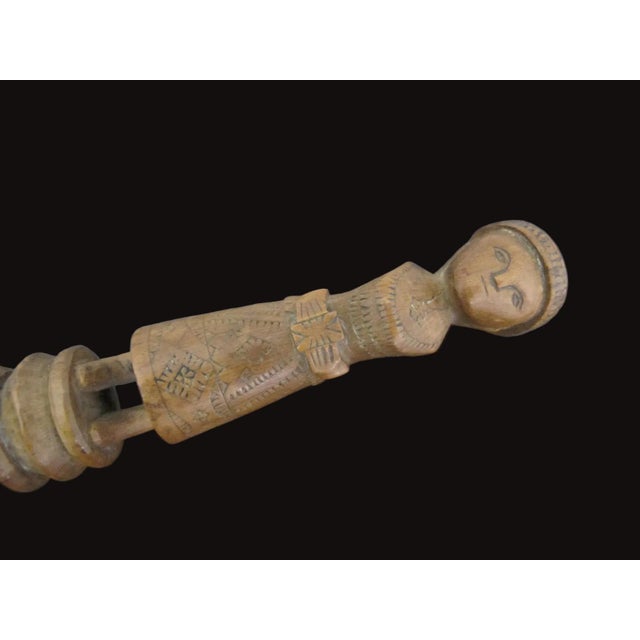 Figurative Antique Indonesian Carved Wood Figurative Pole Pestle Distaff For Sale - Image 3 of 9