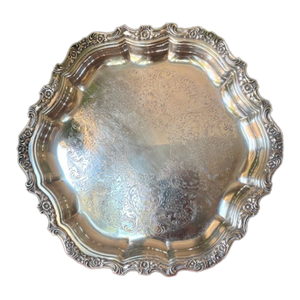 1970s Vintage Silverplate Serving Tray, Made in England Heavy With Solid Ornate Trim