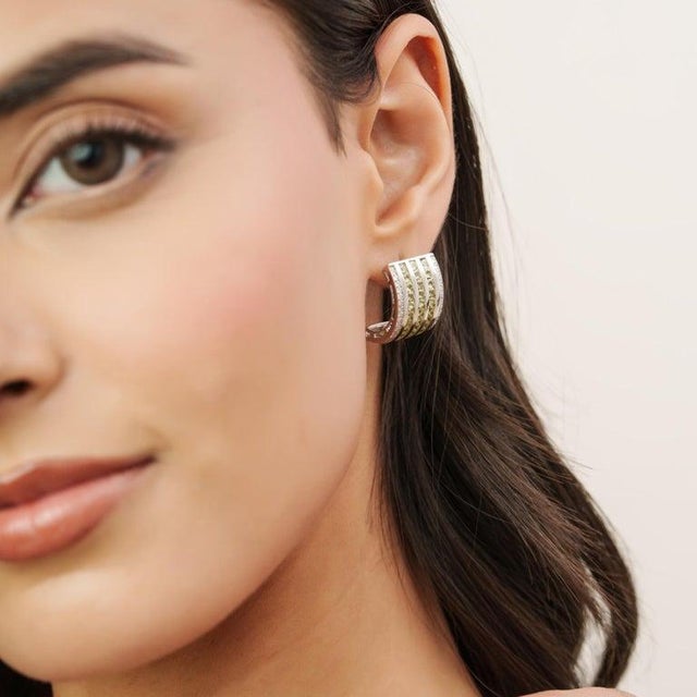 Rare Silver Peridot Zircon Half Hoop Earrings for Her, a Pair For Sale - Image 4 of 10