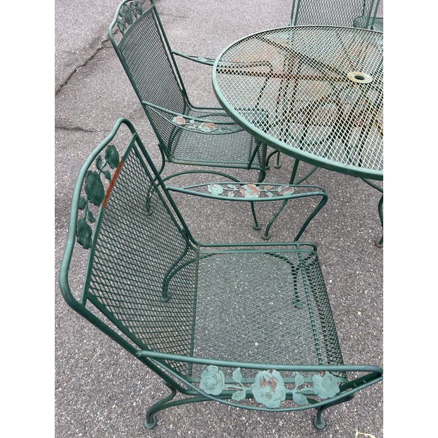 Metal Woodard Wrought Iron Patio Set Table and 4 Chairs, Attributed For Sale - Image 7 of 7