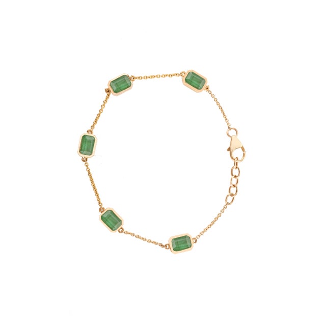 Not Yet Made - Made To Order 2.96ct Zambian Emerald Link & Chain Bracelet in 14k Solid Yellow Gold For Sale - Image 5 of 12